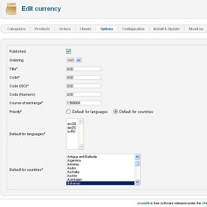 JoomShopping Addons: Currency to language/country 